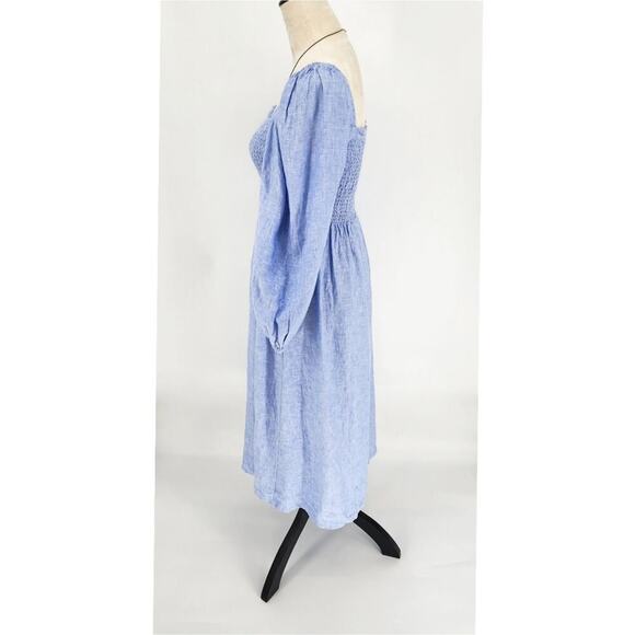 J.Crew Linen Daydream Smocked Puff-Sleeve Midi Dress – Size S – French Blue - Picture 3 of 8
